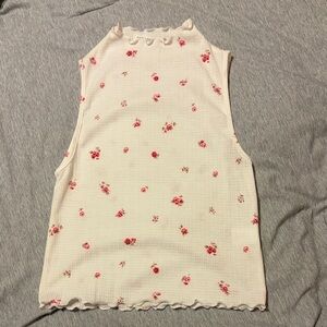 Chic Floral Tank Top - Cream and Red